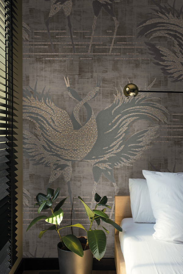 Jannelli & Volpi Tapete Tsuruimidai 7501 mit Natur- und Tiermotiven in Gold, Silber und Grau - Bild 1