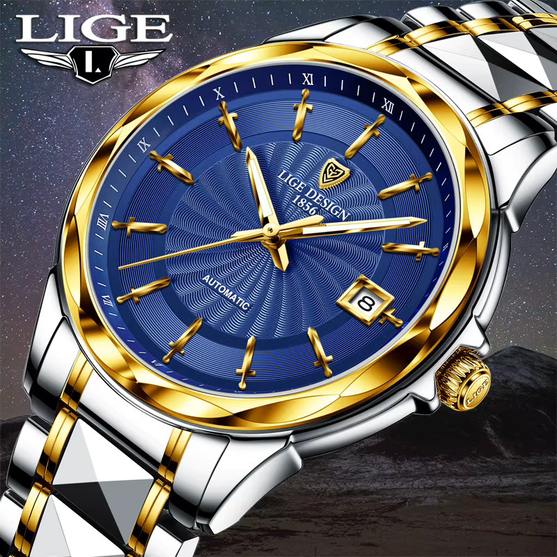 LIGE Armbanduhr Automatik, Edelstahl, Blau, Herren - Bild 3