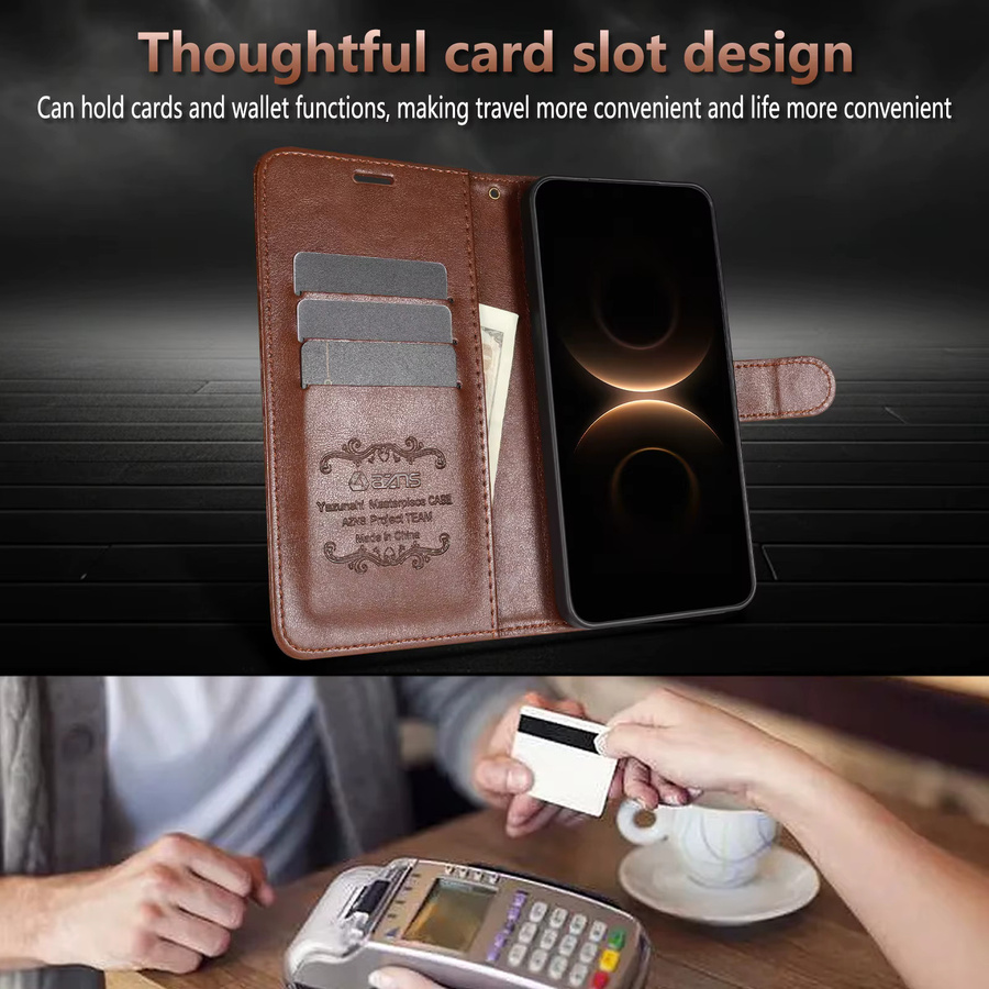 EUCAGR Business Wallet Magnetische Handyhülle aus weichem TPU und PU-Leder für VIVO X300S, X300 Ultra und X300 Pro in Pink und Braun - Bild 4