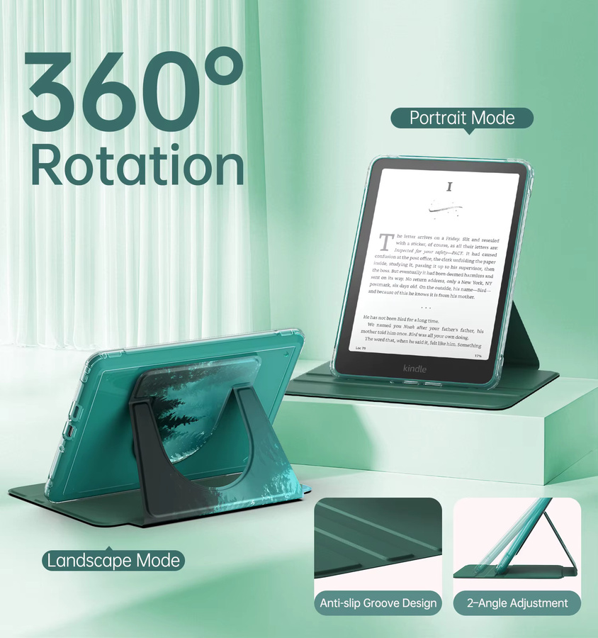 Dadanism 360 Grad drehbare Schutzhülle für Kindle Paperwhite 12. Generation 2024, transparente magnetische Abdeckung in Grün - Bild 4