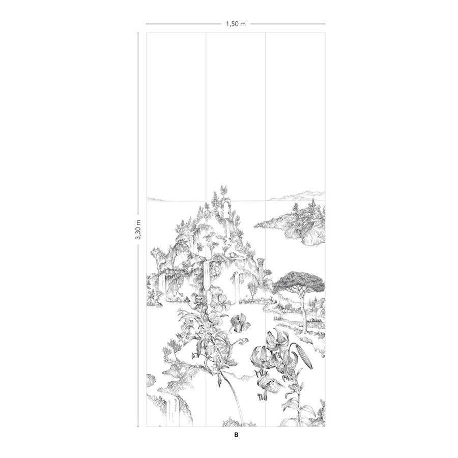 Isidore Leroy Mural Cite Revee Panel C Wandtattoo in Grau und Weiß mit floralem Design und antikem Stil - Bild 1