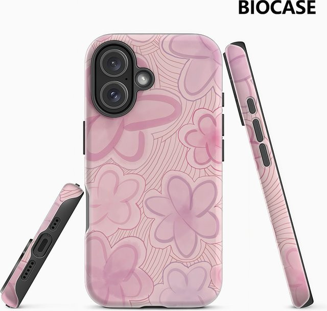 Pink Petal Waves Handyhülle für Apple iPhone 12 bis 17 Pro Max Plus mit doppelschichtiger Rückseite in Pink - Bild 1