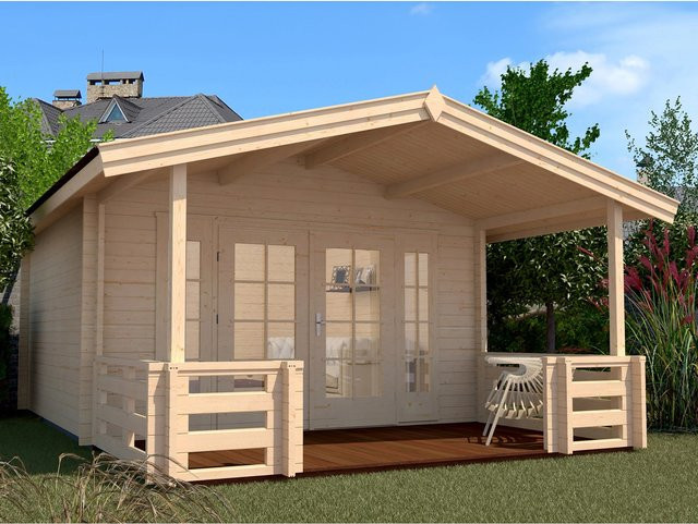 WEKA Gartenhaus 137 B Gr.1 aus Massivholz mit überdachter Terrasse in Beige, B/H/T: 460 x 262 x 500 cm - Bild 1