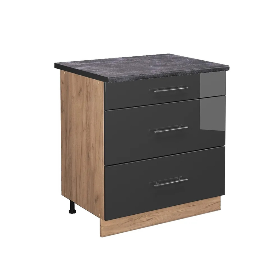 Vicco Küchenunterschrank Fame-Line Anthrazit Hochglanz und Goldkraft Eiche mit 3 Schubladen, B/T/H: 80 x 60 x 82 cm - Bild 2