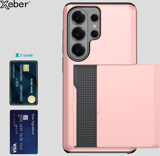Xeber Brieftaschen-Hülle mit Schiebe-Kartenfach für Samsung Galaxy S26 S25 S24 S23 S22 Ultra FE A37 A57 stoßfeste Handyhülle in Silber und Pink - Bild 1