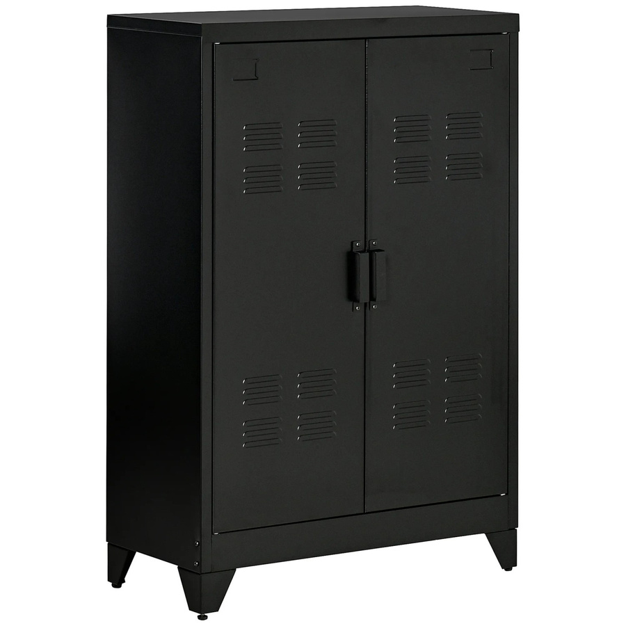 HOMCOM Sideboard Aktenschrank mit Lamellentüren aus Metall in Schwarz B/T/H: 75 x 33 x 110 cm - Bild 2