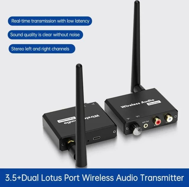 VIKEFON Digital-zu-Analog Konverter mit 2,4G Drahtlosem Sender und Empfänger, 50m Reichweite, Schwarz, 3,5mm Klinke und RCA-Anschluss für Verstärker, Lautsprecher, TV-Box, DVD und PC - Bild 1