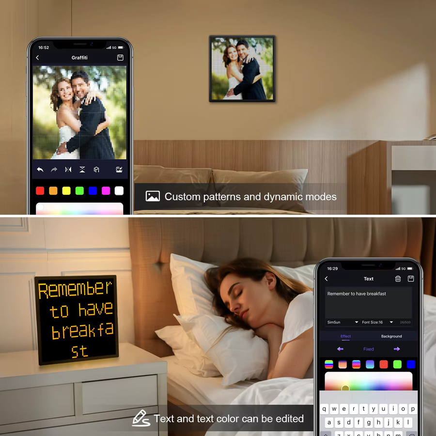 CHNAITEKE Programmierbare Pixel-Kunstanzeige mit Bluetooth-App-Steuerung, RGB-LED-Matrix-Panel in Schwarz, 32 x 32 Pixel - Bild 6