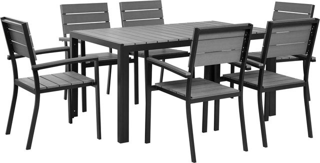 Beliani Gartentisch Set COMO in Grau und Schwarz aus Aluminium und Holz, B/T/H: 150 x 90 x 90 cm - Bild 1