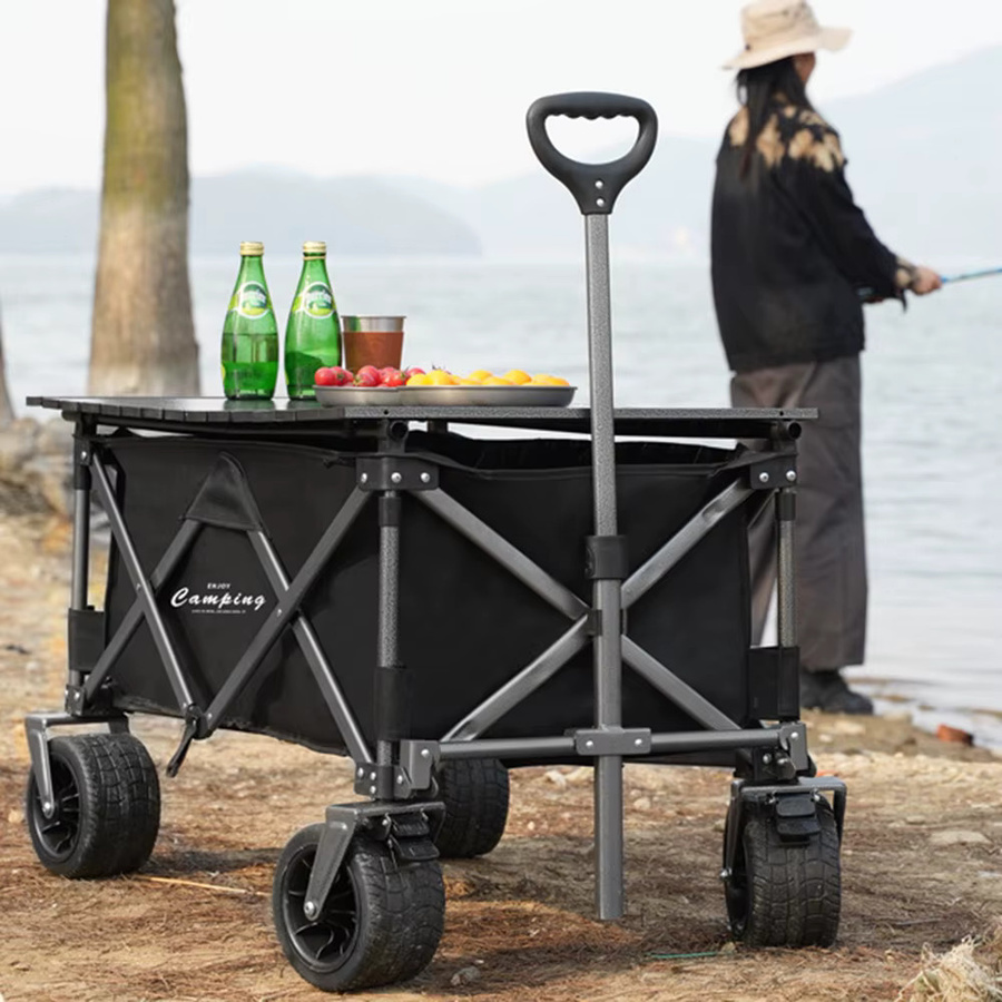 Faltbarer Gartenwagen in Schwarz mit 60 l Volumen und 300 kg Traglast, Outdoor-Strandwagen mit großen Rädern und 360-Grad-Drehung sowie Doppelbremsen - Bild 4