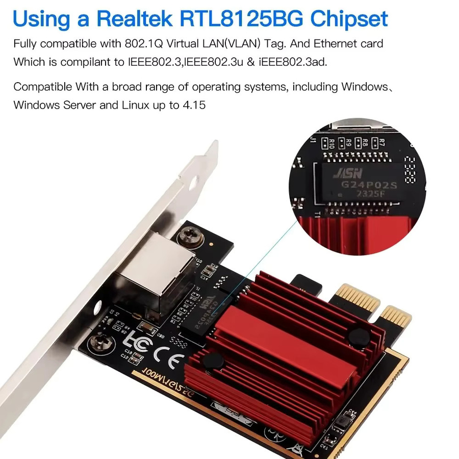 Kebidumei 2,5G PCI-E zu RJ45 Netzwerkkarte mit RTL8125B Chip, 100/1000/2500Mbps Ethernet Wired LAN Controller Adapter, Schwarz - Bild 4