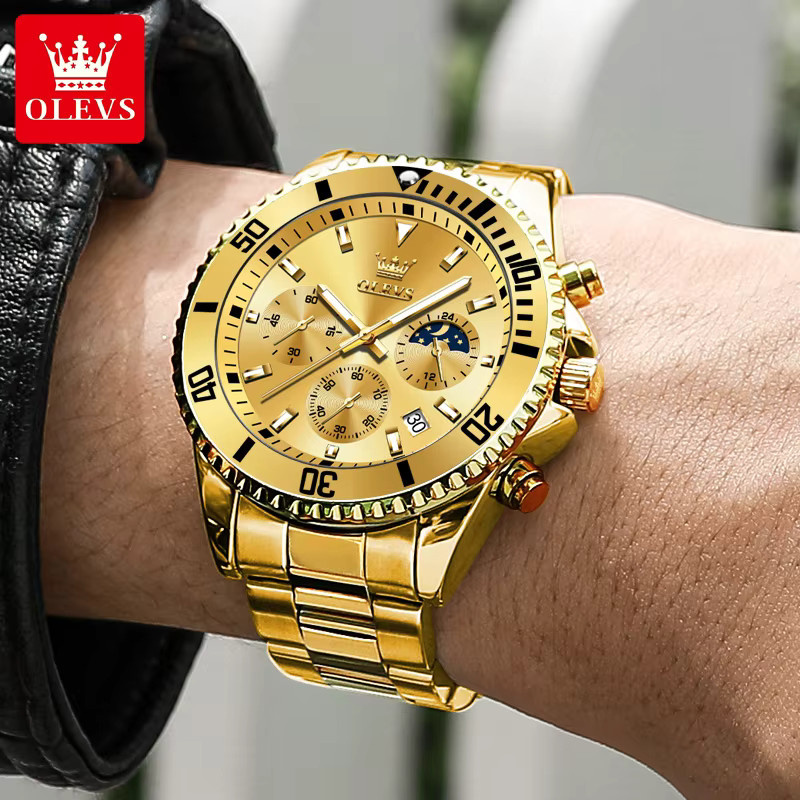 OLEVS Chronograph, Edelstahl, Gold, 42,5 mm, Herren - Bild 4