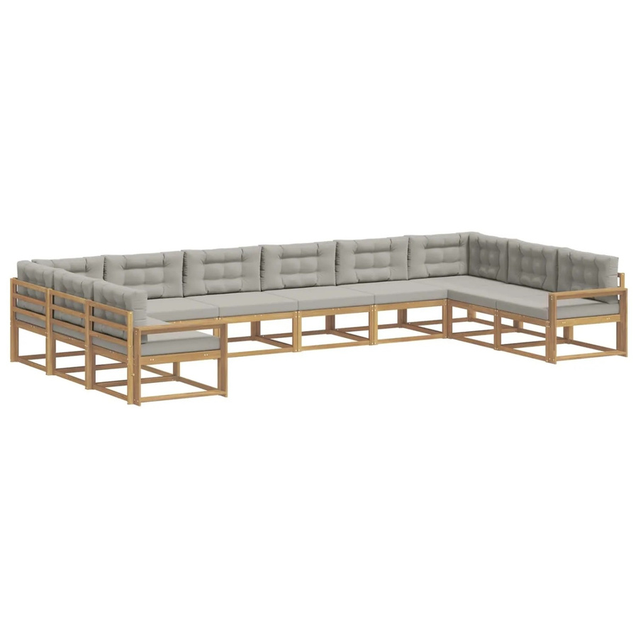 vidaXL Outdoor-Sofagarnitur in U-Form aus massivem Akazienholz mit Kissen in Weiß und Hellgrau - Bild 2