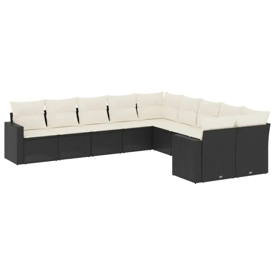 vidaXL 10-teilige Garten-Sofagarnitur aus Poly-Rattan in Schwarz mit Kissen und Armlehnen - Bild 2