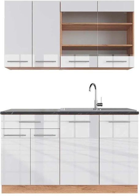 Vicco Fame-Line Singleküche in Weiß Hochglanz und Anthrazit mit Goldkraft Eiche, Breite: 140 cm - Bild 1