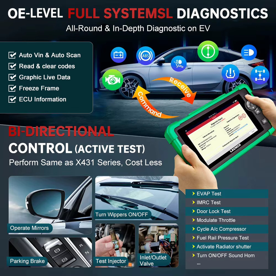 Launch X431 CRP919 EV Diagnosegerät für Elektrofahrzeuge mit CAN FD DOIP OBD-Scanner, Alle Systeme, 43+ Reset-Funktionen, ECU-Codierung und bidirektionaler Steuerung - Bild 3