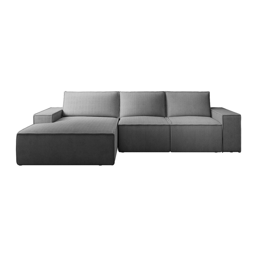 Vente-unique Schlafsofa Amelia in Anthrazitgrau aus Cordsamt mit Schlaffunktion und L-Form, Breite: 297 cm - Bild 2