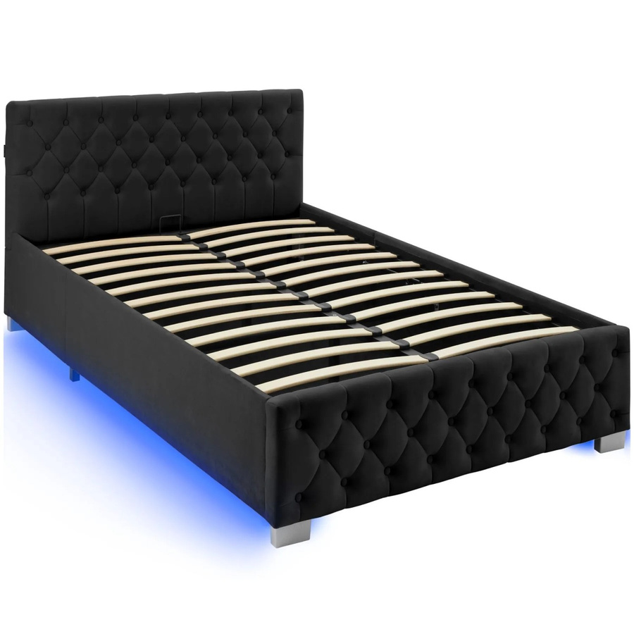 tectake Polsterbett Sedona in Samtoptik mit Steppmuster und indirekter LED-Beleuchtung, Schwarz, B/T/H: 120 x 200 x 83 cm - Bild 3