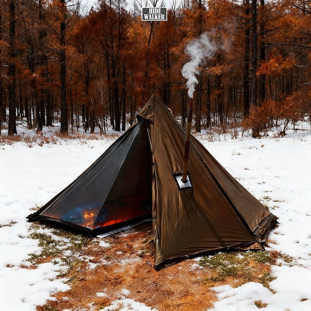 HIDE WALKER 2-Personen Winterpyramiden-Heißzelt, flammhemmendes und wasserdichtes Outdoor-Camping-Tipi-Zelt mit Brennholz-Herd-Funktion - Bild 1