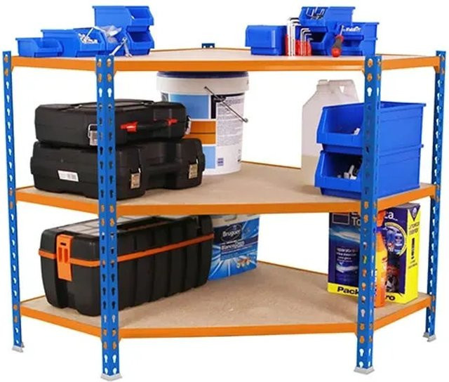 PROREGAL Eckregal Small Muli mit 3 Fachböden, Blau-Orange, H x B x T: 90 x 90 x 30 cm - Bild 1