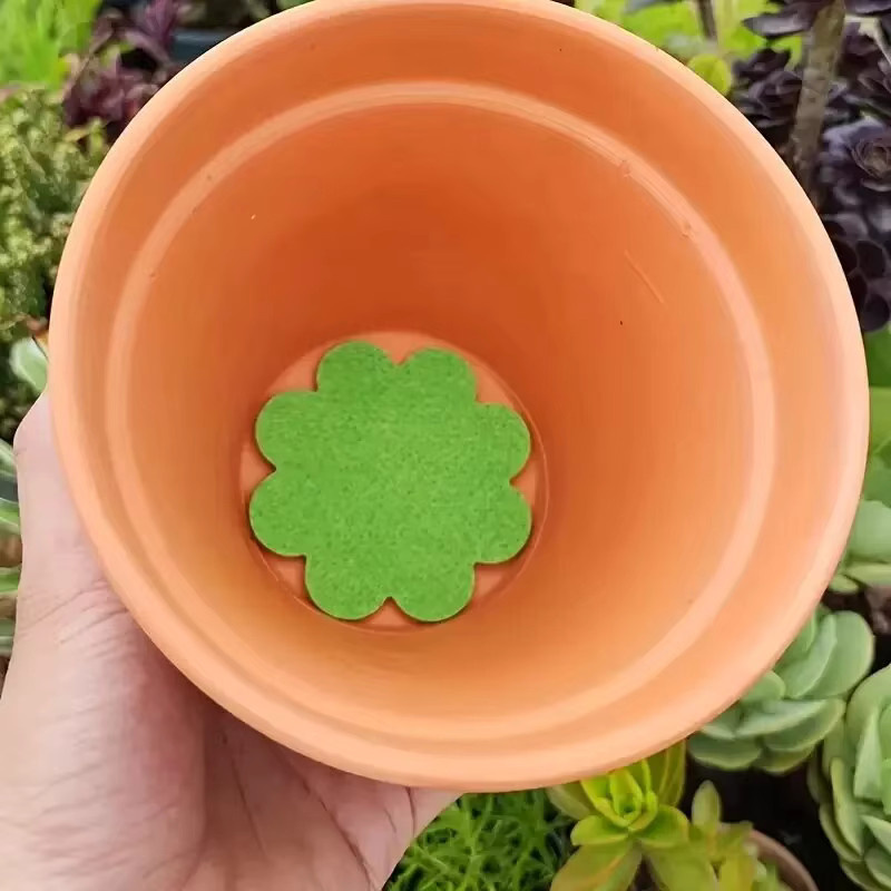 50 Stück Blumentopf-Loch-Pads aus grünem Vliesstoff in Blumenform, 5 cm Durchmesser, atmungsaktive Bodenmatte für Bonsai und Pflanzen - Bild 3