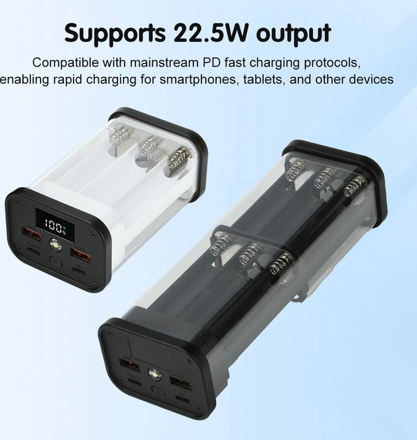 DIY Power Bank Kit 22,5 W für 6 oder 12 18650 Akkus, Transparente Shell ohne Löten - Bild 1