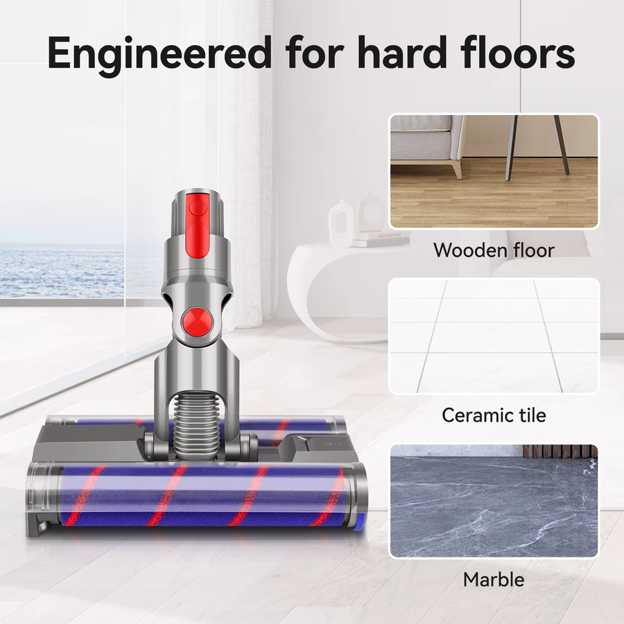 Dyson Ersatz Bodenkopf mit grünen LED-Scheinwerfern und weichen Doppelrollenbürsten für V7 V8 V10 V11 V15 Staubsauger - Bild 3