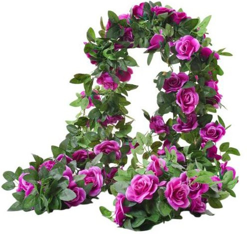 Lumin Künstliche Rosenblüten-Girlande in Violett mit 16 Köpfen, 220 cm UV-beständige Rattan-Ranke für Hochzeit und Party - Bild 1