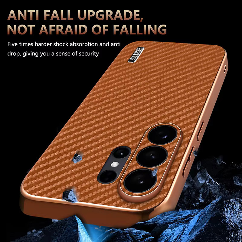 PU-Lederhülle mit Kohlefaser-Textur für Samsung Galaxy S26 Ultra und S26 Plus in Schwarz oder Braun mit Rundum-Kameraschutz - Bild 2
