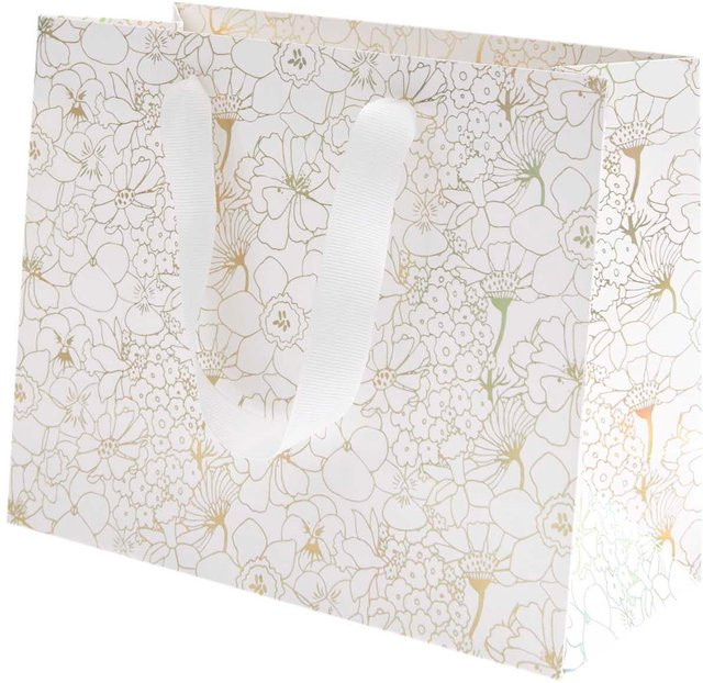 Rico Design Geschenktüte Blumen Weiß/Gold B: 22,0 cm, H: 18,0 cm, T: 10,0 cm - Bild 1