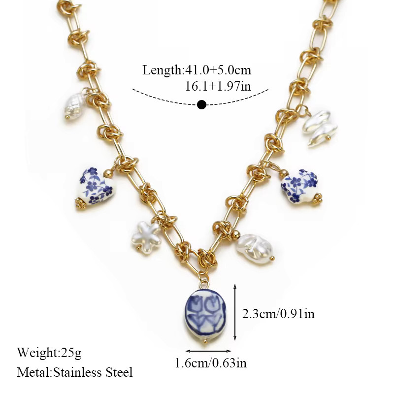 EILIECK Halskette Edelstahl, Gold, Perle, Damen - Bild 2