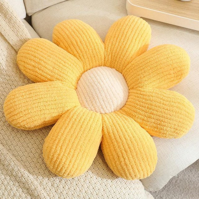 Yiran Health & Beauty Gänseblümchen Plüschkissen in Gelb, weiches Blumen-Sitzkissen aus Polyester, Durchmesser: 50 cm - Bild 1