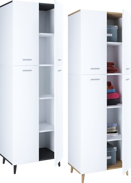 VCM Kleiderschrank Landos aus Holz in Weiß mit 4 Drehtüren und 5 Fächern, H x B x T: 240 x 70 x 39 cm - Bild 1