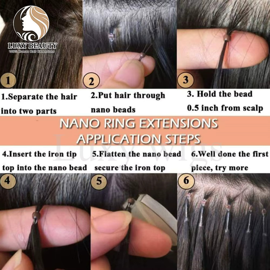 luxy beauty Echthaar-Extensions Nano-Ringe, Schwarz Braun, 30g - Bild 6
