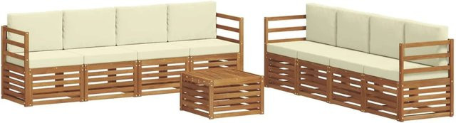 vidaXL Sofagarnitur 9-teilig aus Massivholz Akazie in Natur und Creme mit Tisch und Polstersesseln - Bild 1