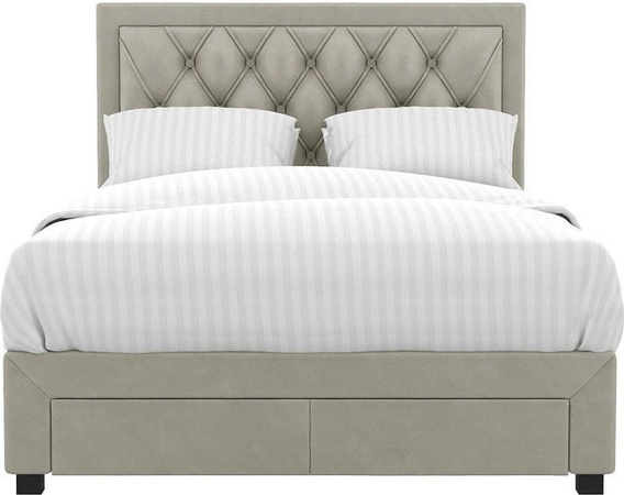 Vente-unique Bettrahmen Leopold in Beige mit Samtbezug und Schubladen, Breite: 160 cm, Tiefe: 200 cm, Höhe: 216,5 cm