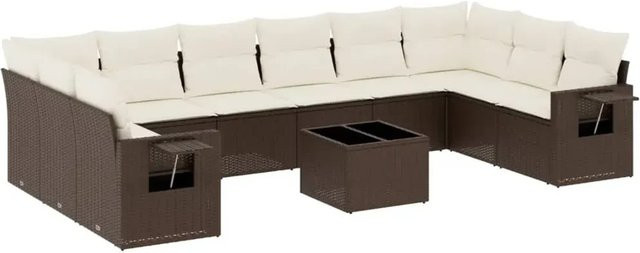 vidaXL 11-tlg. Garten-Sofagarnitur in L-Form aus braunem Polyrattan mit UV-beständigen Kissen und Metallgestell - Bild 1