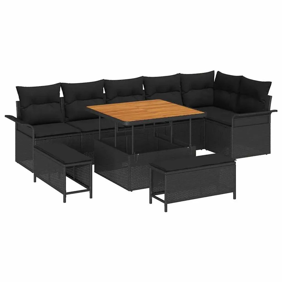 vidaXL Garten-Sofa-Set 9-teilig aus Poly-Rattan in Schwarz - Bild 2