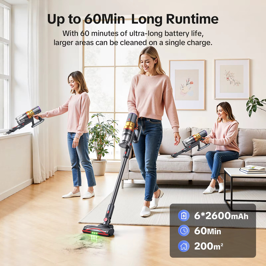 Lubluelu Kabelloser Handstaubsauger mit 400W und 52KPA Saugkraft in Orange mit LED-Display und Aromatherapie-Funktion für Boden, Teppich und Tierhaare - Bild 3