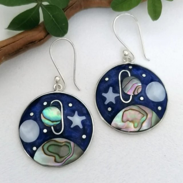 YoYo Ohrringe, Mond-Stern-Cartoon-Muster, Silber, Damen - Bild 1