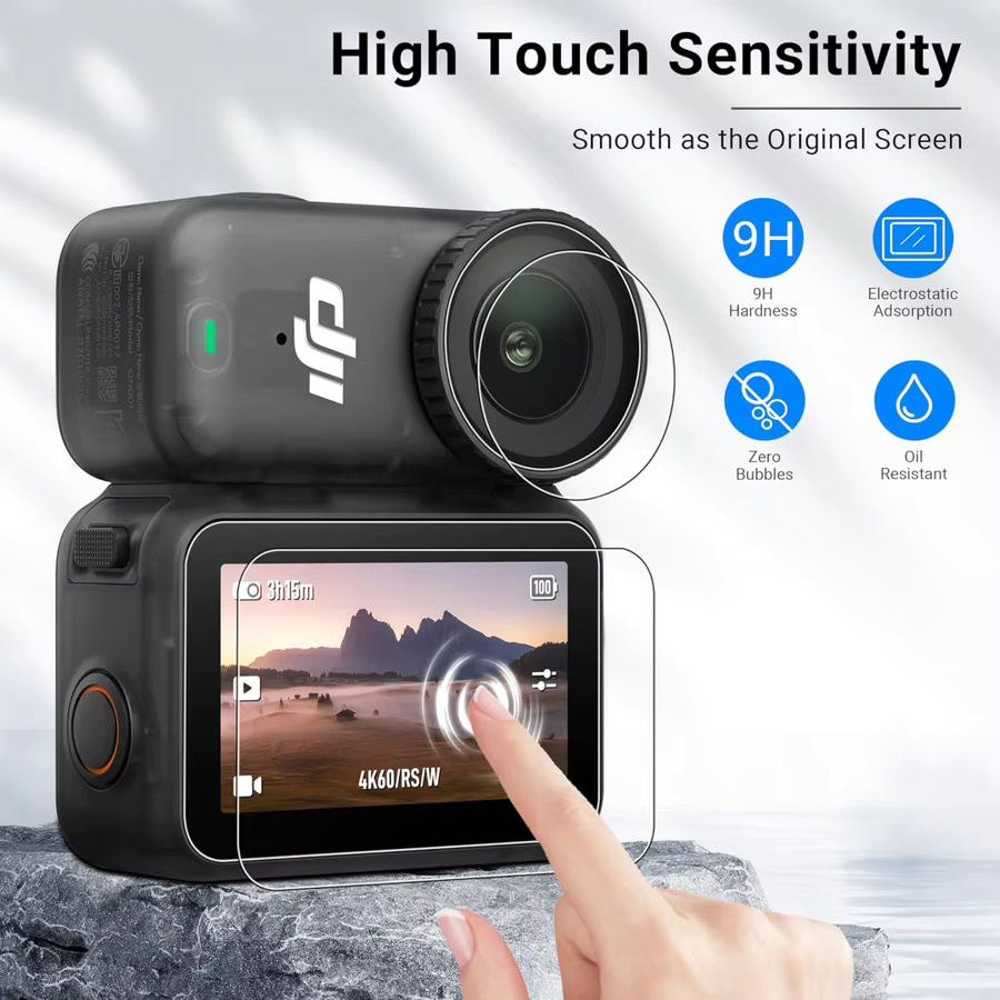 DJI Osmo Nano Zubehör-Set in Schwarz mit Displayschutzfolie aus gehärtetem Glas, Objektivabdeckung und Schutzhülle - Bild 2
