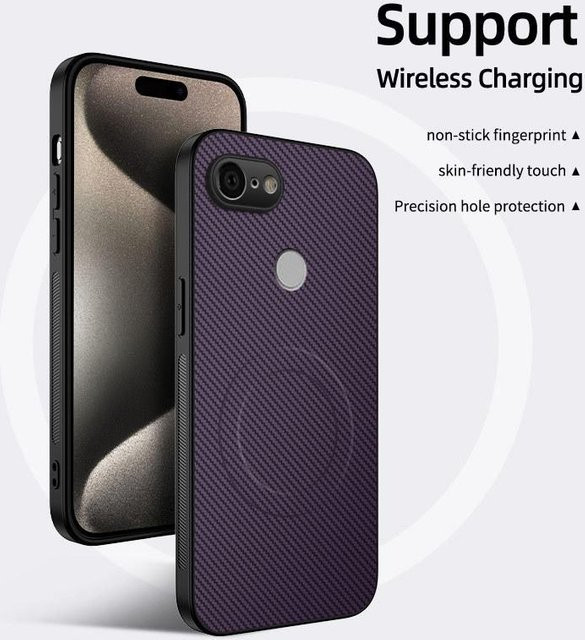 MagSafe Magnetische Hülle mit Linsenschutz in Kohlefaser-Lederstruktur für Google Pixel 3XL, Pixel 3 und Pixel 3A, Violett - Bild 1