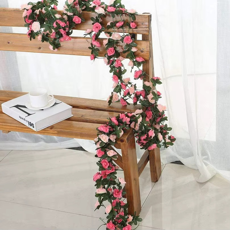 TTCY Künstliche Rosen-Weihnachtsgirlande in Pink, 250 cm lange Blumenpflanzen für Wanddekoration, Hochzeit und Garten - Bild 2