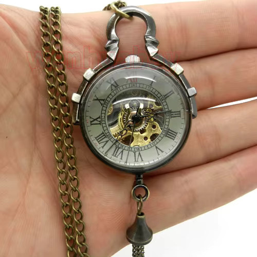 Taschenuhr-Halskette, Messing, mechanisch, Handaufzug, rund, Unisex - Bild 1