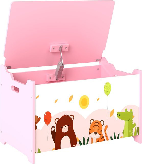 AIYAPLAY Kinderspielzeugtruhe aus Holz mit Klappdeckel und Tiermotiv in Rosa - Bild 1
