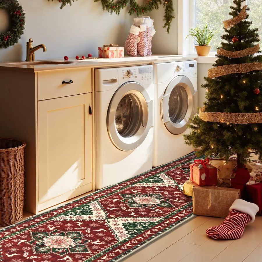 VIKAMA Weihnachts-Laufteppich für Flur, Schlafzimmer und Küche – Rutschfester Teppich mit Niedrigfaser-Feiertagsdesign - Bild 2