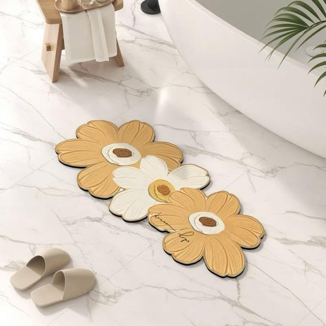 Yiran Furniture Badezimmer-Bodenmatte mit Blumenmotiv aus Kieselalgenschlamm, rutschfest und schnelltrocknend, B/B: 60 x 80 cm, Mehrfarbig - Bild 1