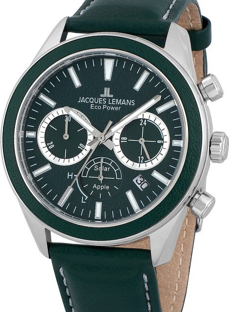 Jacques Lemans Herrenuhr, Solar, Edelstahl, 44 mm, Leder, Grün, 10 ATM - Bild 1
