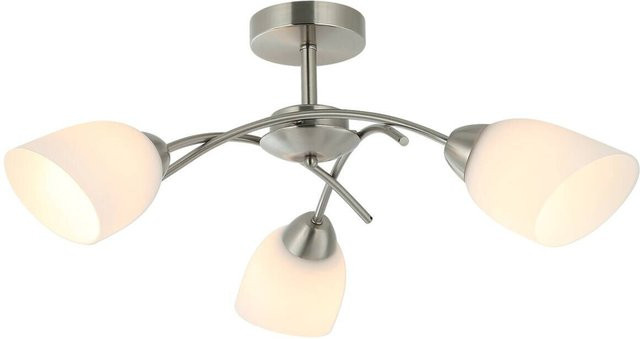 Lamkur Deckenleuchte Donna in Nickel und Glas, modern, Farbe: Silber/Weiß, H x B x T: 25 x 51 x 25 cm, E27, 3 Fassungen - Bild 1