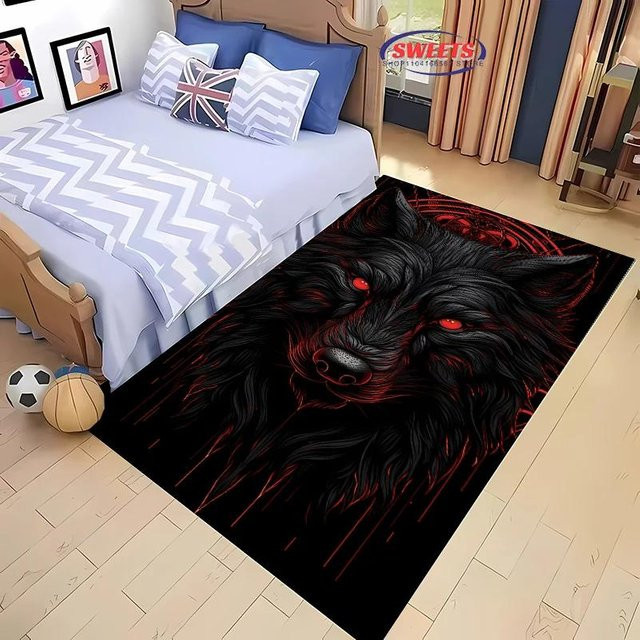 Brave Wolf Teppich Schwarz, rutschfest und schallisolierend, B/T: 60 x 90 cm - Bild 1